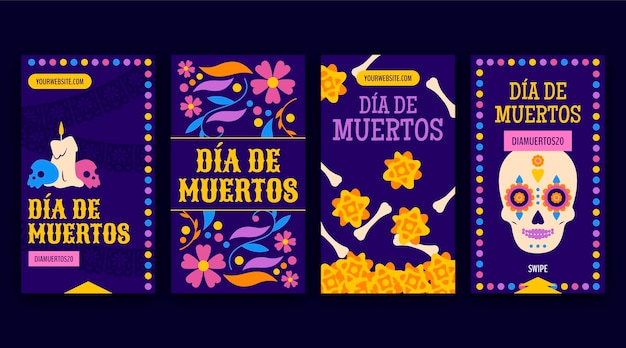 Handgetekende platte dia de muertos instagram verhalencollectie