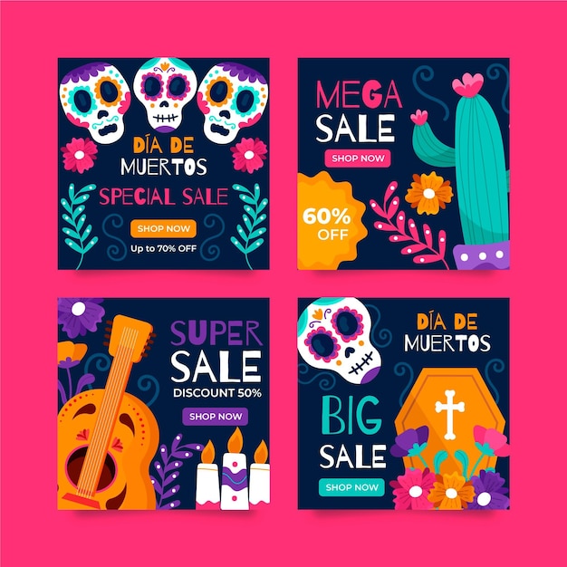 Handgetekende platte dia de muertos instagram verkoop berichten collectie