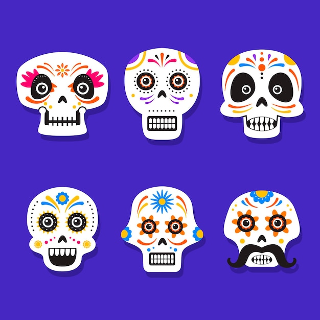 Gratis vector handgetekende platte dia de muertos schedels collectie