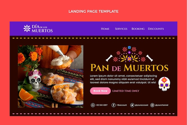 Gratis vector handgetekende platte dia de muertos-sjabloon voor bestemmingspagina's