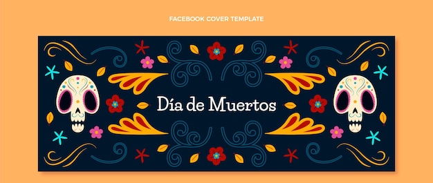 Handgetekende platte dia de muertos sociale media voorbladsjabloon