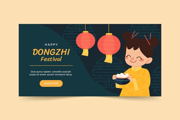 Handgetekende platte dongzhi festival horizontale banner