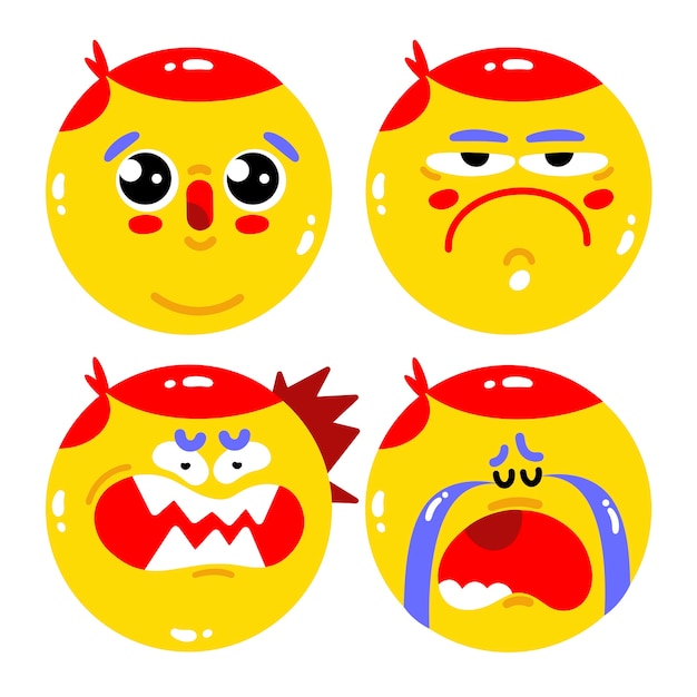 Gratis vector handgetekende platte emoticons stickers set