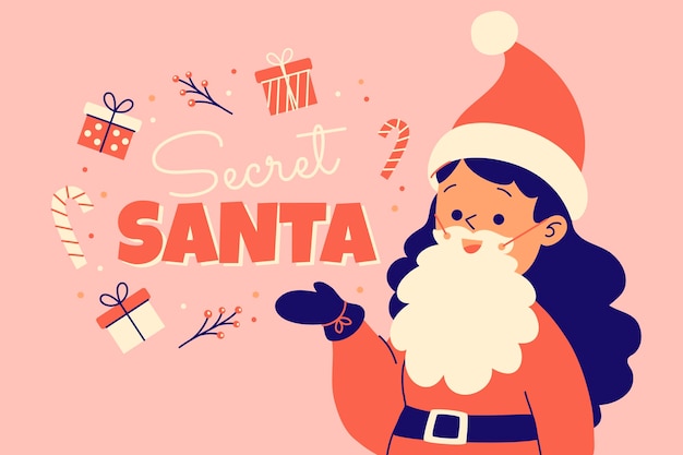 Gratis vector handgetekende platte geheime kerstmanillustratie