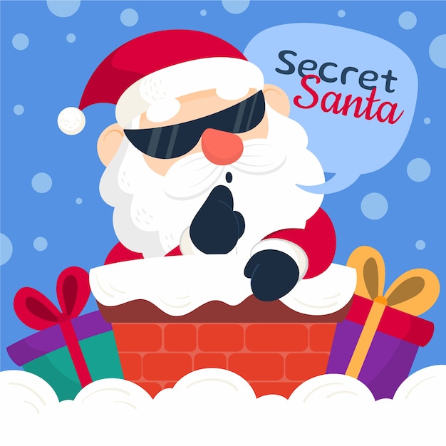 Gratis vector handgetekende platte geheime kerstmanillustratie