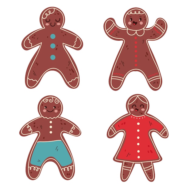 Gratis vector handgetekende platte gingerbread man cookies collectie