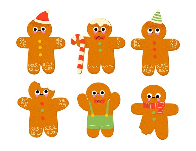 Gratis vector handgetekende platte gingerbread man cookies collectie