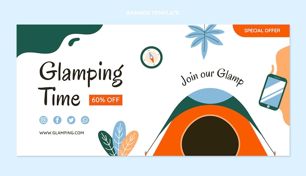 Gratis vector handgetekende platte glamping-ontwerpsjabloon