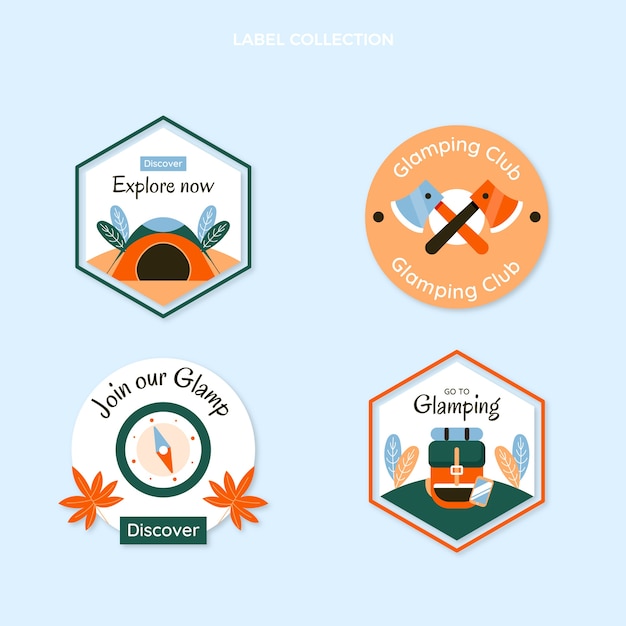 Gratis vector handgetekende platte glamping-ontwerpsjabloon