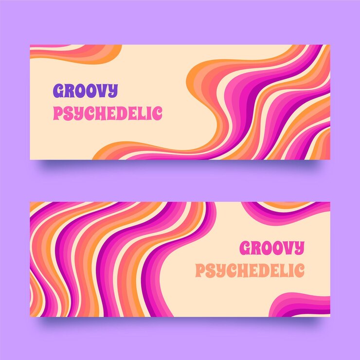 Gratis Vector handgetekende platte groovy psychedelische banners