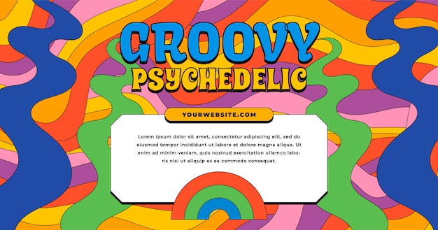 Handgetekende platte groovy psychedelische postsjabloon voor sociale media