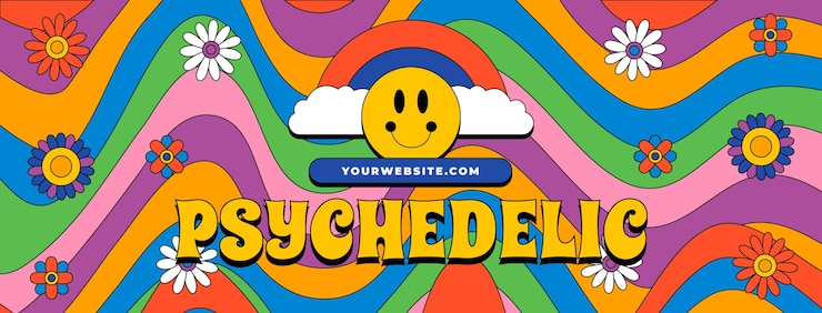 Gratis Vector handgetekende platte groovy psychedelische sociale media voorbladsjabloon