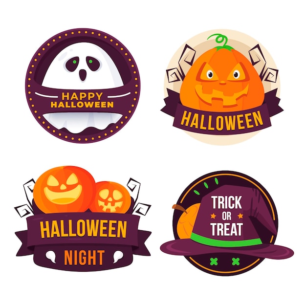 Handgetekende platte halloween-badgescollectie