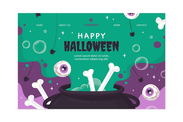 Gratis vector handgetekende platte halloween-bestemmingspaginasjabloon