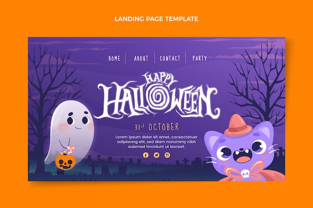 Gratis vector handgetekende platte halloween-bestemmingspaginasjabloon