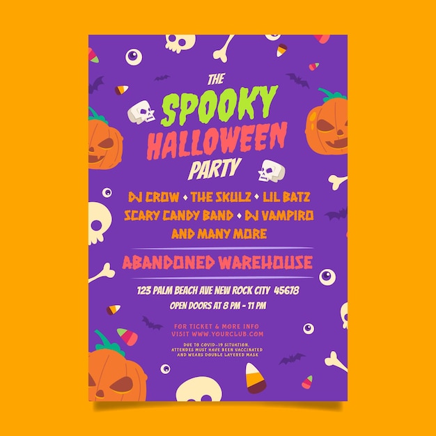 Gratis vector handgetekende platte halloween-feest verticale postersjabloon