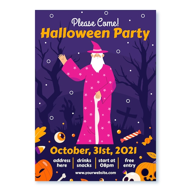 Gratis vector handgetekende platte halloween-feest verticale postersjabloon