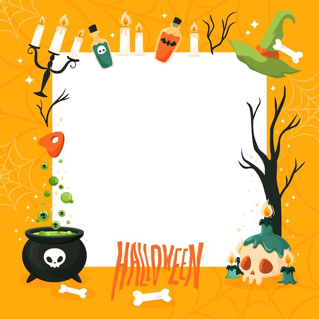 Gratis vector handgetekende platte halloween-framesjabloon