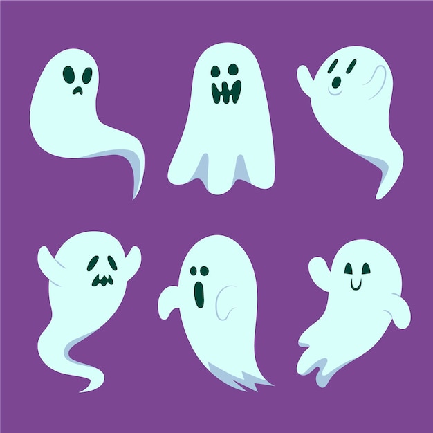 Handgetekende platte halloween-geestencollectie