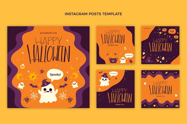 Gratis vector handgetekende platte halloween instagram posts collectie