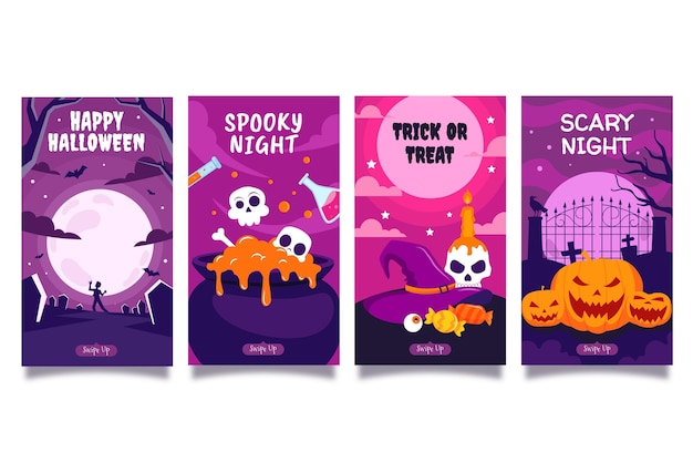 Handgetekende platte halloween instagram verhalencollectie