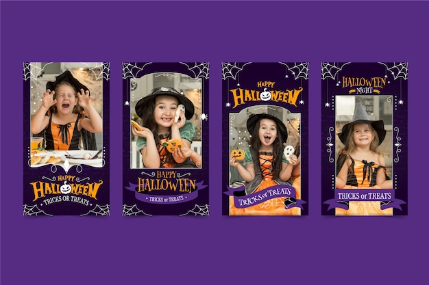 Handgetekende platte halloween instagram verhalencollectie