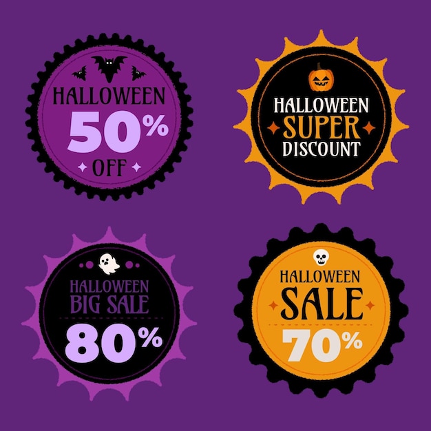 Gratis vector handgetekende platte halloween-labelscollectie