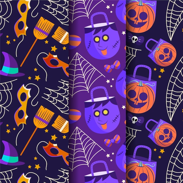 Gratis vector handgetekende platte halloween-patronencollectie