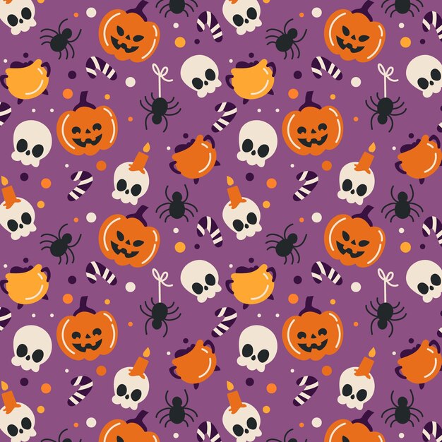 Handgetekende platte halloween-patronencollectie