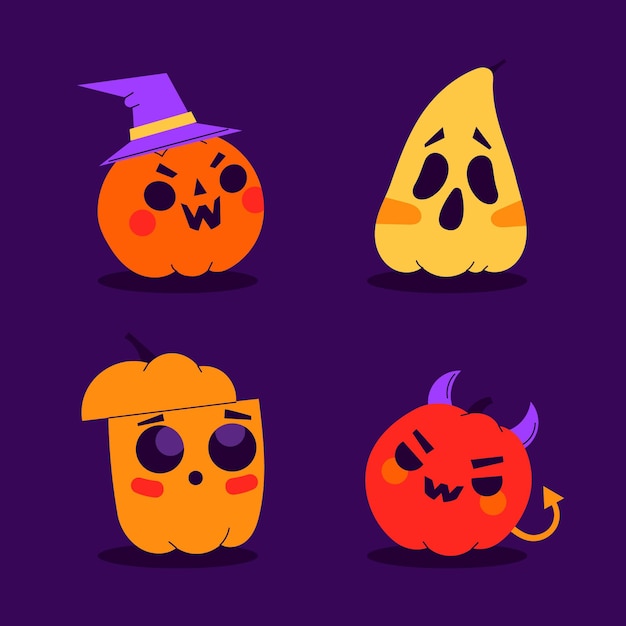 Gratis vector handgetekende platte halloween-pompoenencollectie