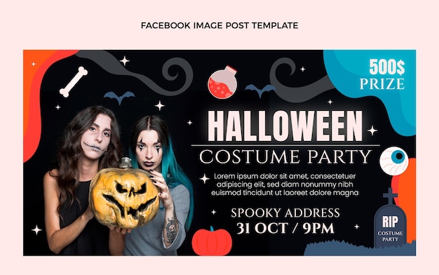 Gratis vector handgetekende platte halloween-postsjabloon voor sociale media