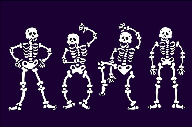 Gratis vector handgetekende platte halloween-skelettencollectie