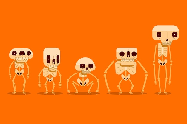 Gratis vector handgetekende platte halloween-skelettencollectie