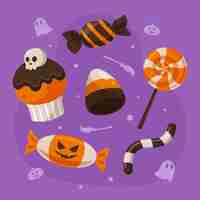 Gratis vector handgetekende platte halloween-snoepcollectie