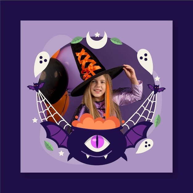 Handgetekende platte halloween sociale media framesjabloon