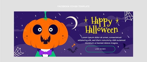 Handgetekende platte halloween sociale media voorbladsjabloon