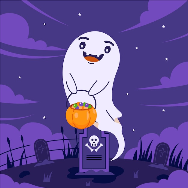 Gratis vector handgetekende platte halloween-spookillustratie