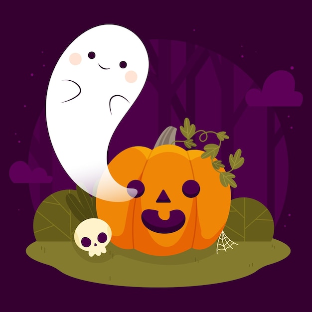 Gratis vector handgetekende platte halloween-spookillustratie