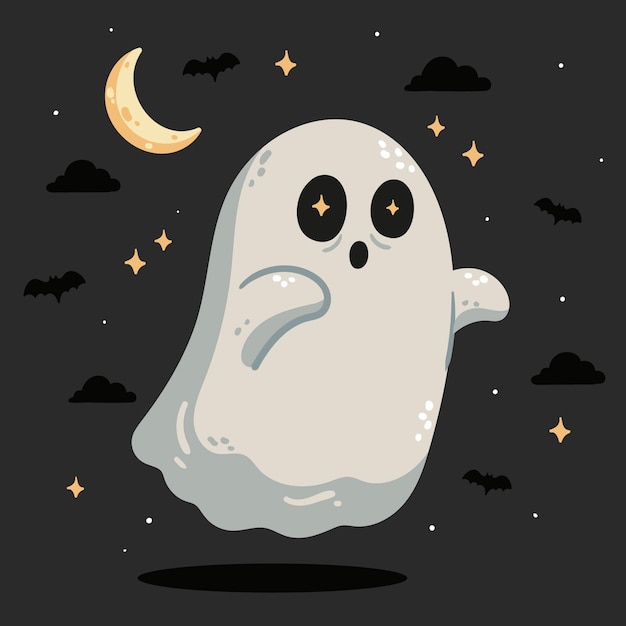 Handgetekende platte halloween-spookillustratie