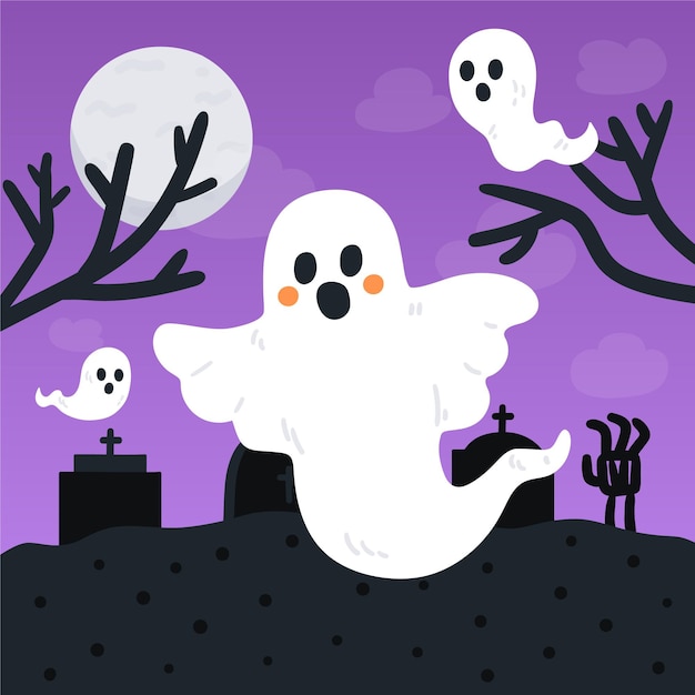 Gratis vector handgetekende platte halloween-spookillustratie