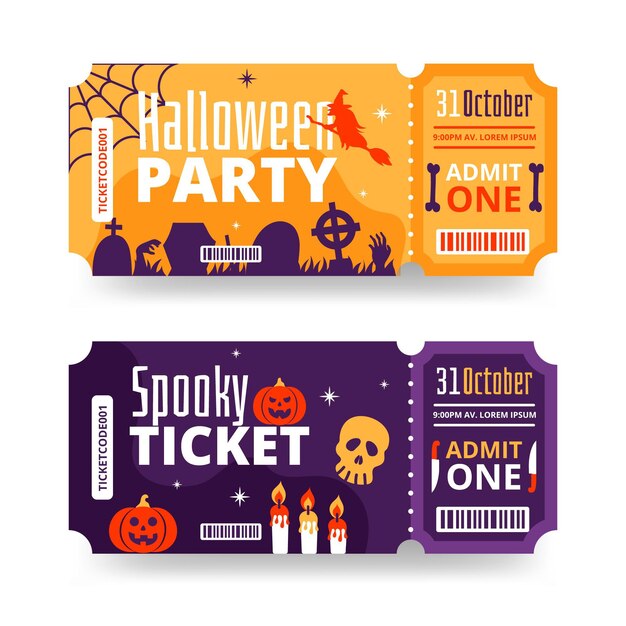 Handgetekende platte halloween-ticketscollectie