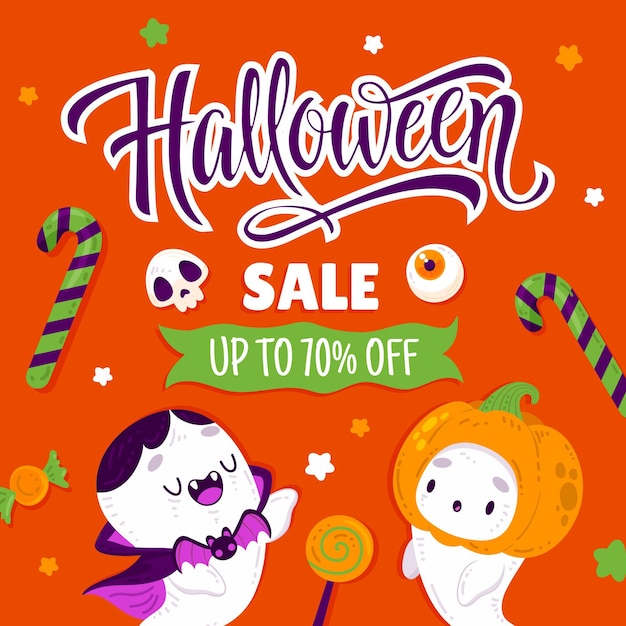 Gratis vector handgetekende platte halloween-verkoopillustratie