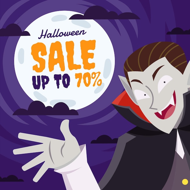 Gratis vector handgetekende platte halloween-verkoopillustratie