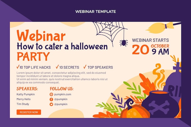 Gratis vector handgetekende platte halloween webinar