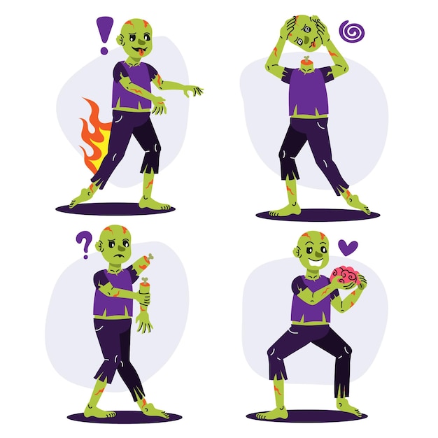 Gratis vector handgetekende platte halloween zombies-collectie