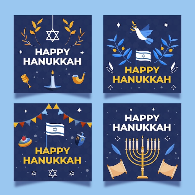 Handgetekende platte hanukkah instagram posts collectie