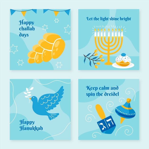 Handgetekende platte hanukkah instagram posts collectie