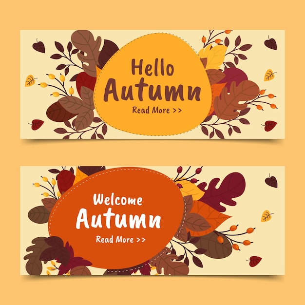 Handgetekende platte herfst horizontale banners set