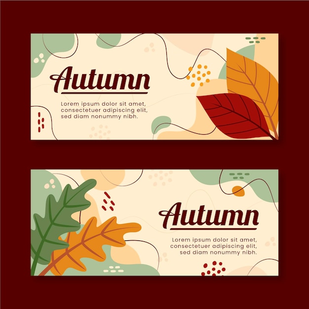 Gratis vector handgetekende platte herfst horizontale banners set