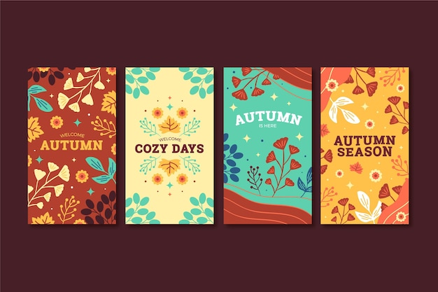 Gratis vector handgetekende platte herfst instagram verhalencollectie